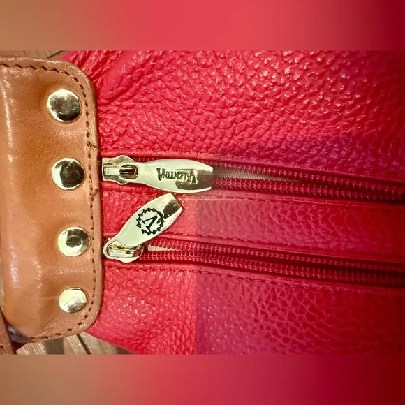 RARE Valentina Sling Backpack Real Finest Italian Red Leather Convertible Bag - Picture 10 of 16